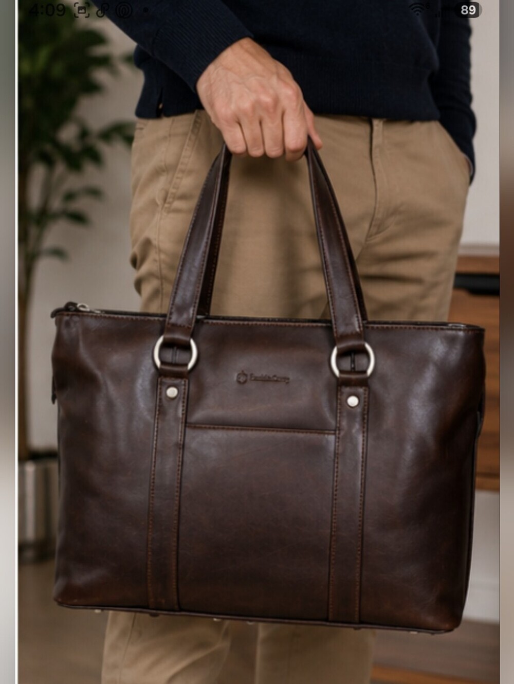 Franklin Covey Brown Genuine Leather Business Tote Laptop Bag NIB Unisex